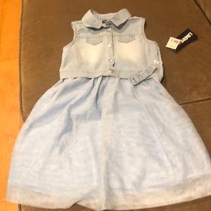 Denim/tule dress with click buttons